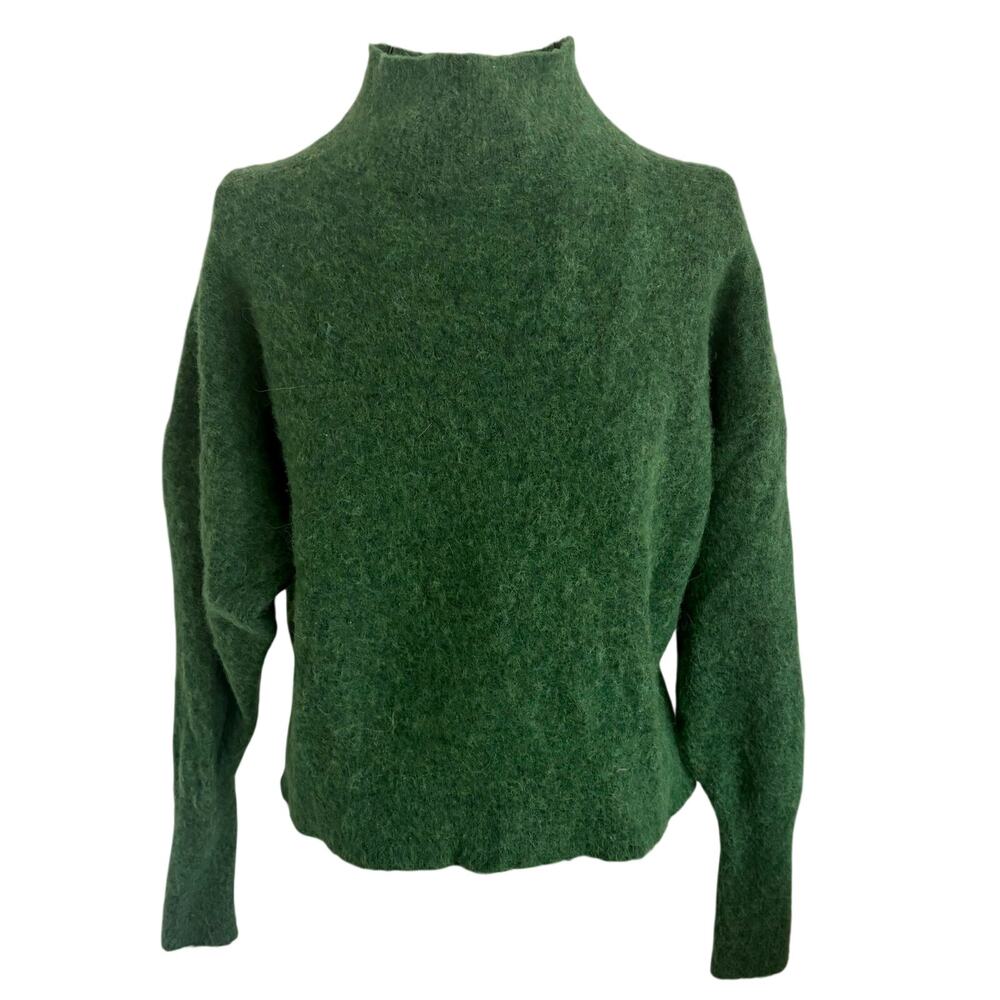 Topshop Fluffy Green Alpaca Wool Blend Mock Neck Sweater Edwardian Sleeve Boho